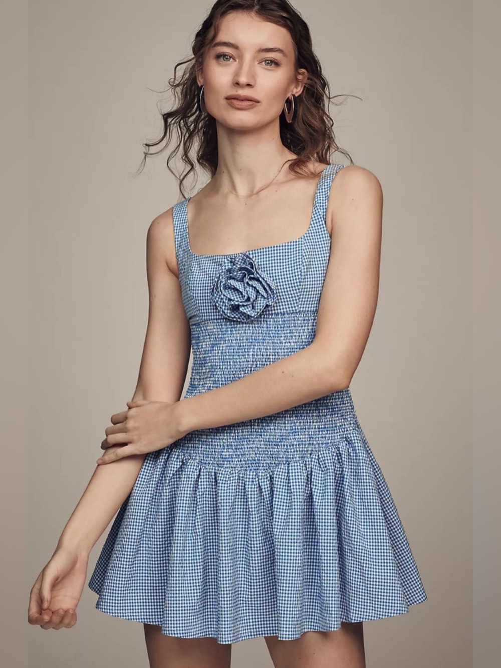 Maeve Smocked Rosette Drop-Waist Mini Dress